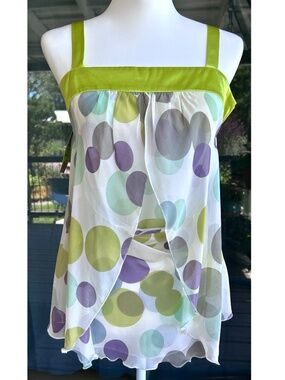 Bow & Arrow NWT Y2K sleeveless Multi-color Polka Dot 💯 Silk Strap Tank top XS